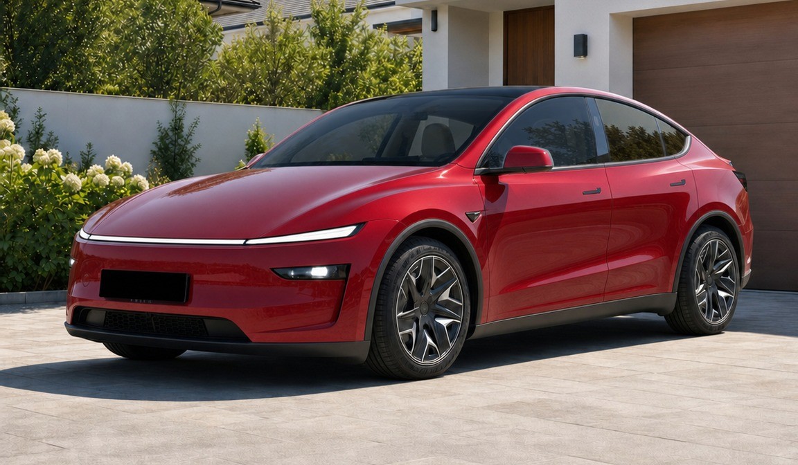 Bronze satin on a red car — side view